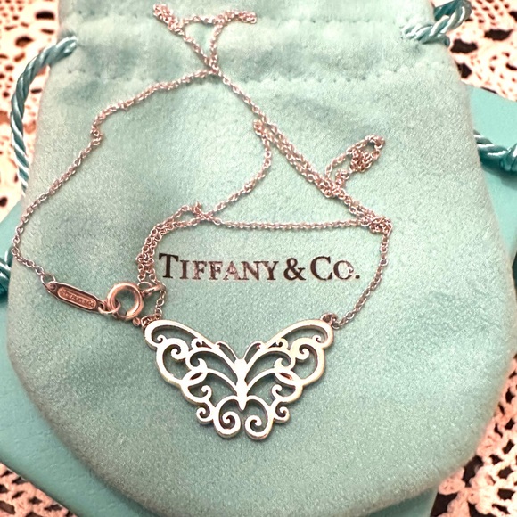Tiffany & Co. Enchant Filigree Butterfly Pendant Necklace Sterling Silver 16" - Picture 4 of 8